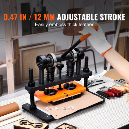 VEVOR Leather Cutting Machine, 25.9 x 12 cm Embossing Plate Manual Die Cutter, 1.2 cm Pressure Stroke Leather Embossing Machine, Dual Guide Shafts Die Cut Machine for Various of Materials