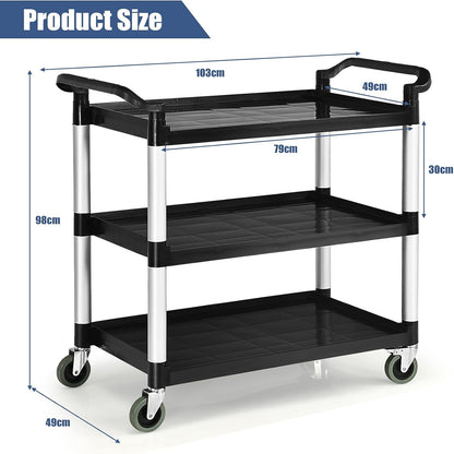 Serveerwagen – Keukentrolley – Opbergswagen – Serveerkar – Roltafel – 3 Lagen – Aluminium Frame met Kunststof Planken – 2 Wielen met Rem