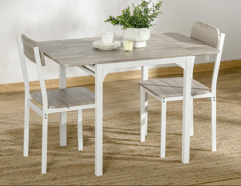 Inklapbare Eettafel – Opvouwbare Tafel – Klaptafel – Eetset 2 Personen – Met 2 Stoelen – Duurzaam Metaal & Hout – Compact 110x70x75 cm – Wit & Natuurlijk