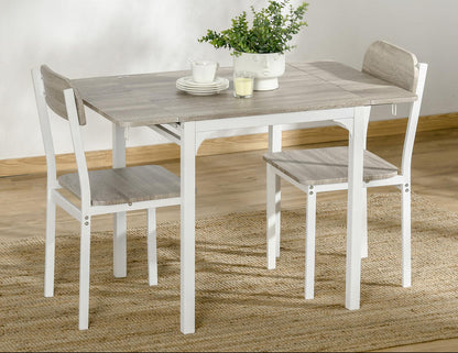 Inklapbare Eettafel – Opvouwbare Tafel – Klaptafel – Eetset 2 Personen – Met 2 Stoelen – Duurzaam Metaal & Hout – Compact 110x70x75 cm – Wit & Natuurlijk