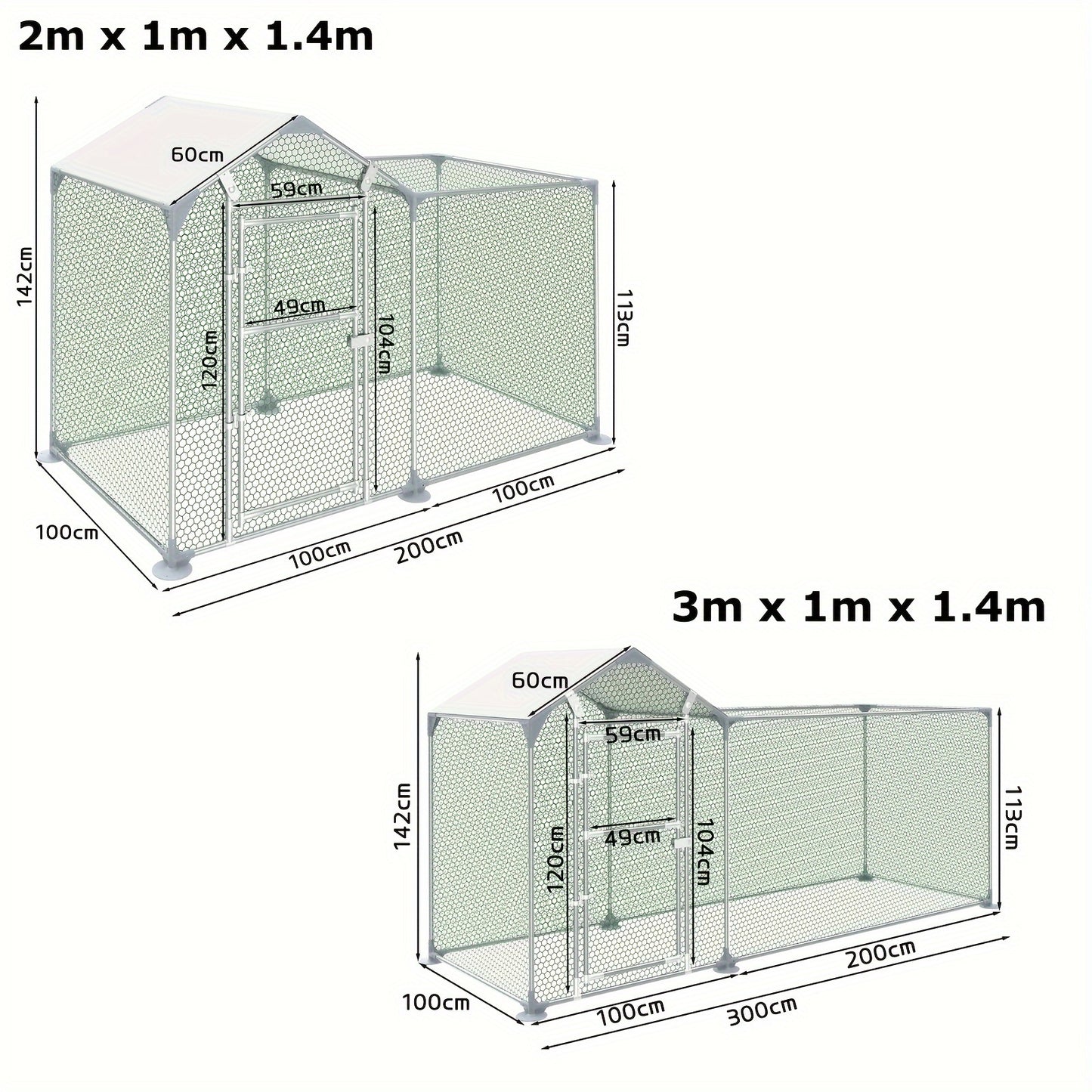 2/3m² Outdoor Chicken Run Coops with Security Lock, Galvanised Steel Frame, PVC Coated Nets & Sun Protection PE Shade Roof for Chicken Cage Poultry for Bird Small Animals Pets