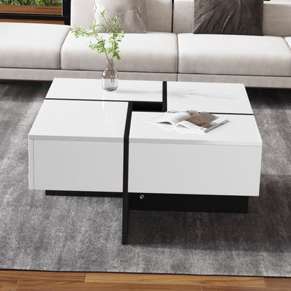 Salontafel – Woonkamertafel – Koffietafel – Tafel – Bijzettafel – Hoogglans Zwart – Vierkant 70x70x35 cm – 4 Opbergladen – Max. Belastbaar 30 kg
