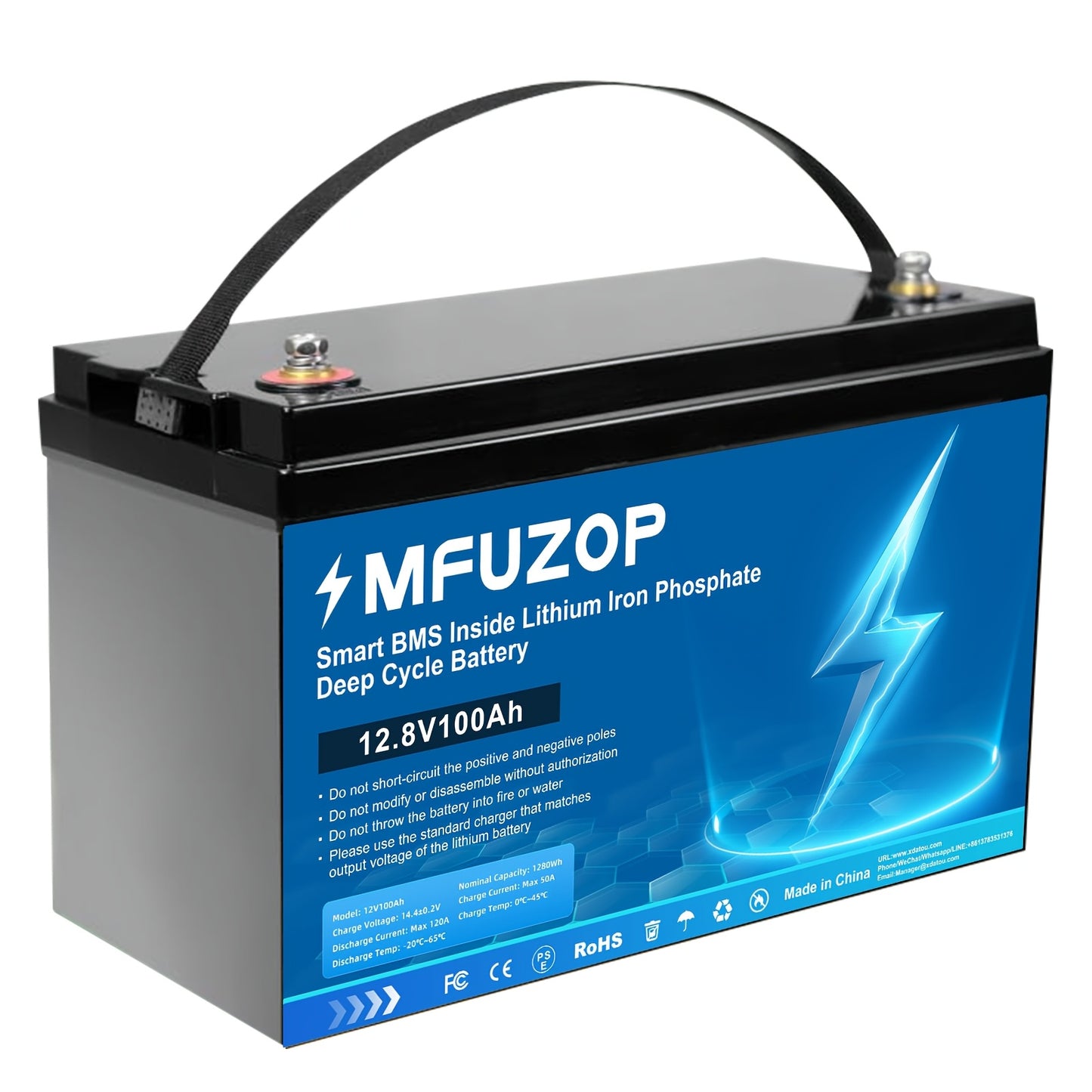 Li-ion Accu – Lithium Batterij – Oplaadbare Accu – LiFePO4 Accu – 12.8V 100Ah – Intelligent BMS – Temperatuurbescherming