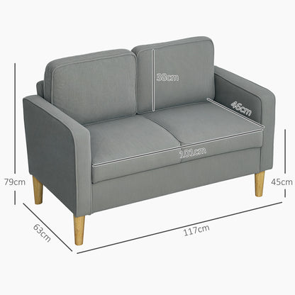 2-zits bank – tweezitsbank – zitbank – loveseat – compacte bank – met opbergruimte – moderne cordstof – massief houten poten – lichtgrijs – armleuningen – 117x63x79 cm