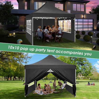 Pop-up Partytent 3x3m – Tuinkamer – Feesttent – Markttent – Paviljoen – Stevig Carbonstalen Frame – UV50+ Waterbestendig Doek – Inclusief Zijwanden Met Raampjes – Met Zandzakken – Wit