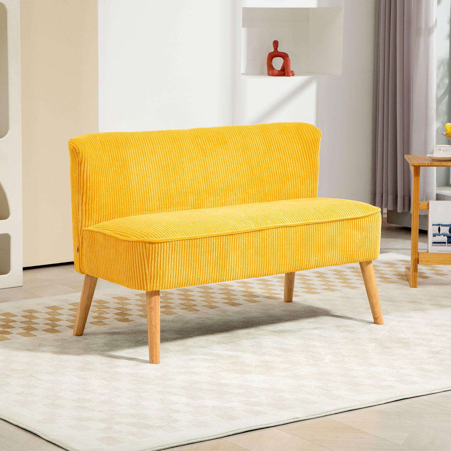 2-zits bank – tweezitsbank – loveseat – zitbank – sofa – Scandinavisch design – massief houten frame – draagkracht 150 kg – afmeting 117x56,5x77 cm – gele kleur