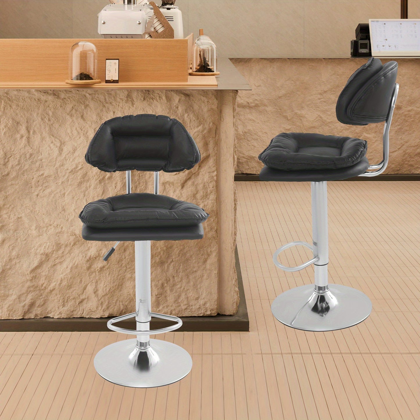 Verstelbare Kruk – Barkruk – Salonstoel – Werkkruk – Barstoel – Set Van 2 Zwart – Met Voetsteun – Ergonomisch Design – Verstelbare Hoogte 62-82 cm