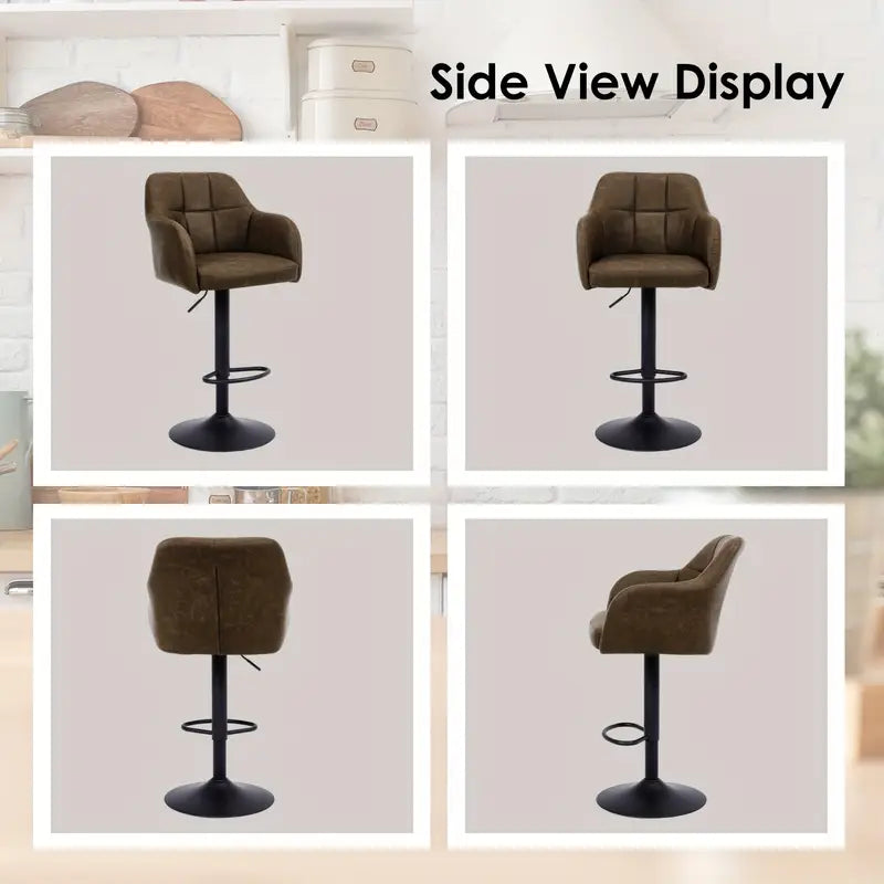 Barkruk – Barstoel – Keukenstoel – Barkrukken Set – Barstoelen Set – Verstelbaar – Draaibaar 360° – Met Armleuningen – Met Memory Foam Zitting – Zwaar Metalen Frame – Bruin Stof – Set van 2