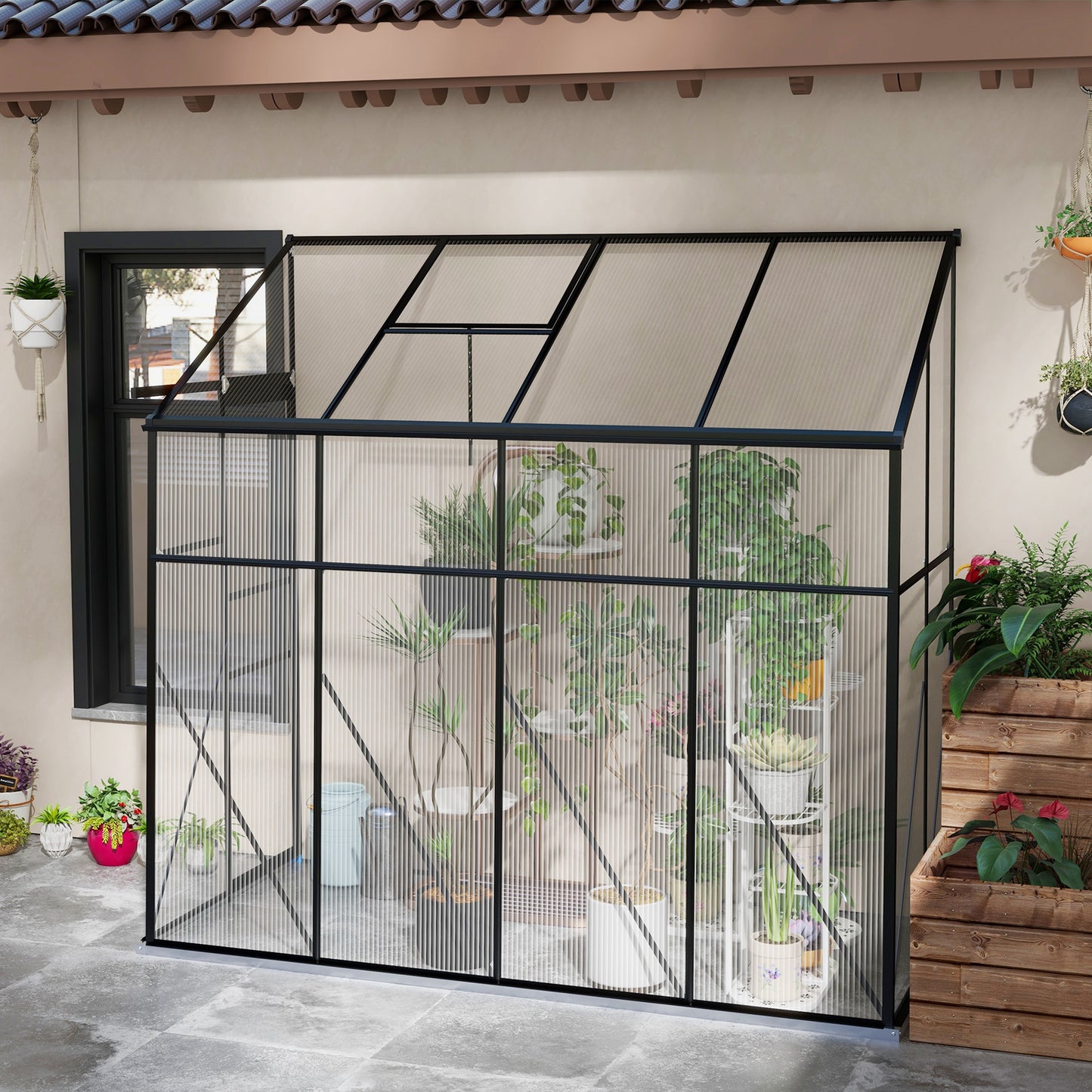 Kweekkas – Tuinkas – Kweekkas Achterkant – Mini Kas – Plantenkas – Aluminium Frame – Dubbelwandig Polycarbonaat – Schuifdeur – Verstelbare Dakventilatie