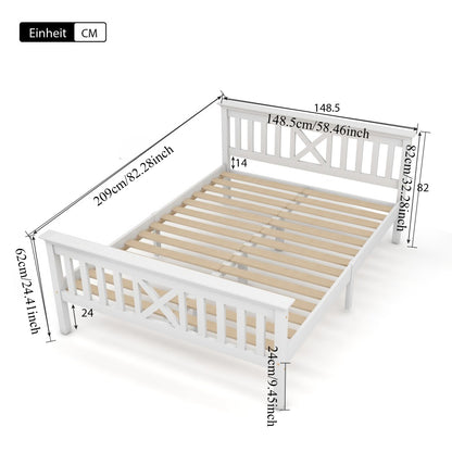 Bedkast – Bedframe – Nachtkastje – Opbergkast – Slaapkamermeubel – Stevig Dennehouten Bed – Ingebouwde Lades – X-Vorm Hoofdbord – Inclusief Matras – 140x200 cm