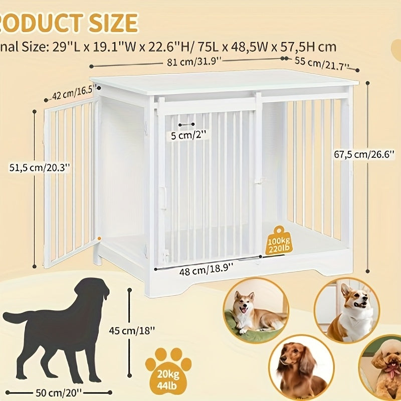 Hondenbench – Hondenkooi – Hondenbox – Hondenhok – Hondenren – Modern Wit MDF Hout – 2 Schuifdeuren – Geschikt Voor Kleine en Middelgrote Honden – Afmetingen 55x81x67,5 cm