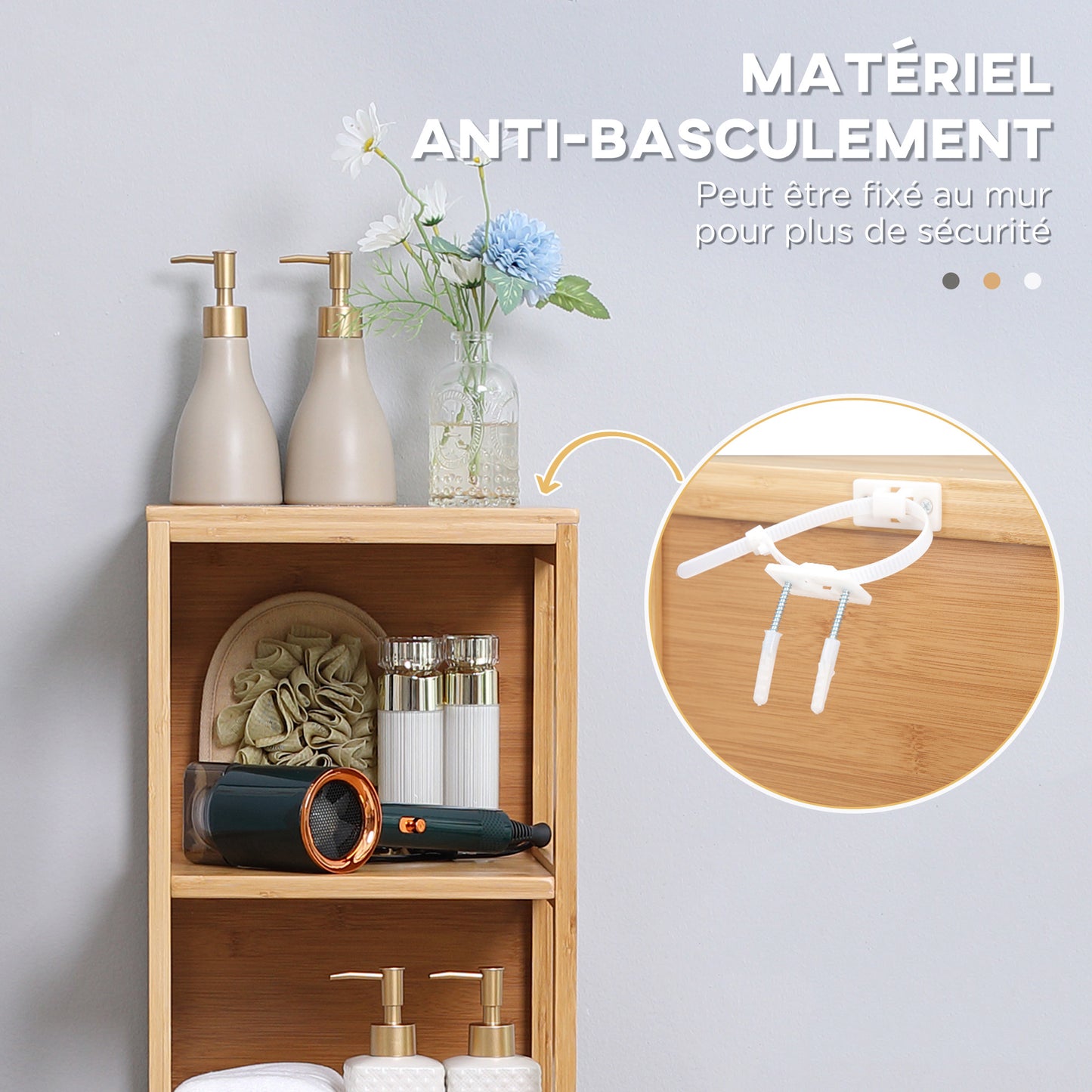 Kleankin Bathroom Column Cabinet Tall Storage Cabinet in Bamboo 2 Removable Drawers And 3 Shelves - Natural Design - 30 X 30 X 140 Cm Natural