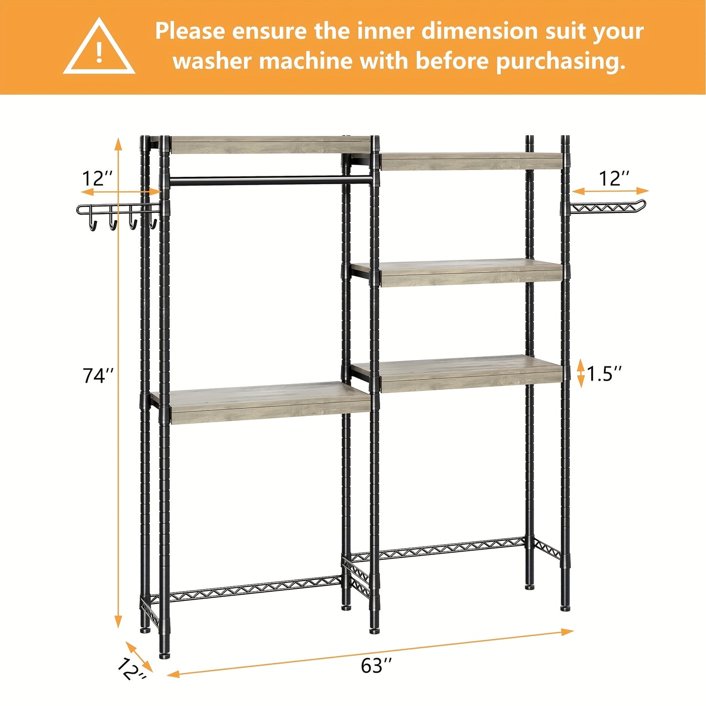 Heavy-Duty Freestanding 5-Tier Double Row Over Washer and Dryer Shelves - Adjustable Laundry Storage Organizer with Clothes Drying Rack, Space-Saving Washer/Dryer Shelf for Front/Top Load Machines, Easy Assembly (No Brackets)