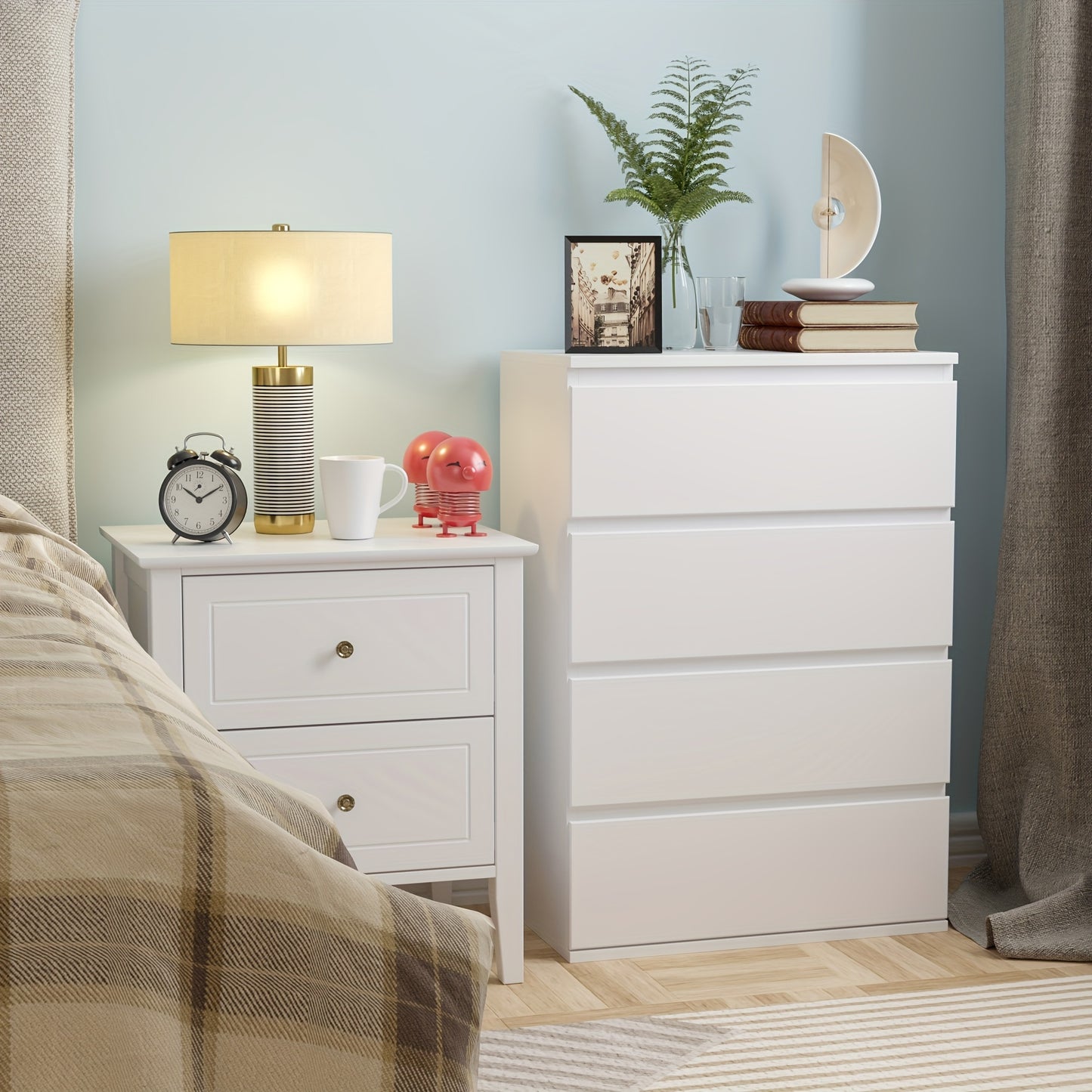 Ladekast – Dressoir – Opbergrek – Kledingkast – Sideboard – Wit – 4 Ruime Lades – MDF Met Waterafstotende Coating