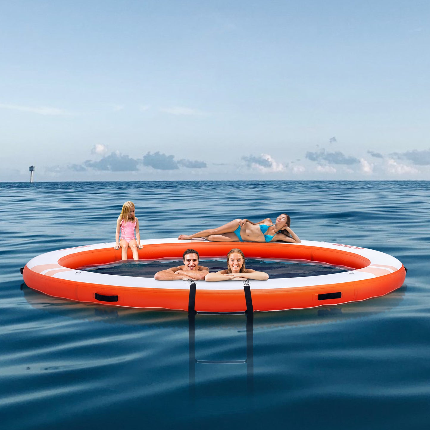 Zweefvlot – Drijfplatform – Zwemvlot – Watermat – Inflatable Vlot – Trampoline Gedeelte – 10 Voet Diameter – Duurzaam 2700g/m² PVC Met Antislip