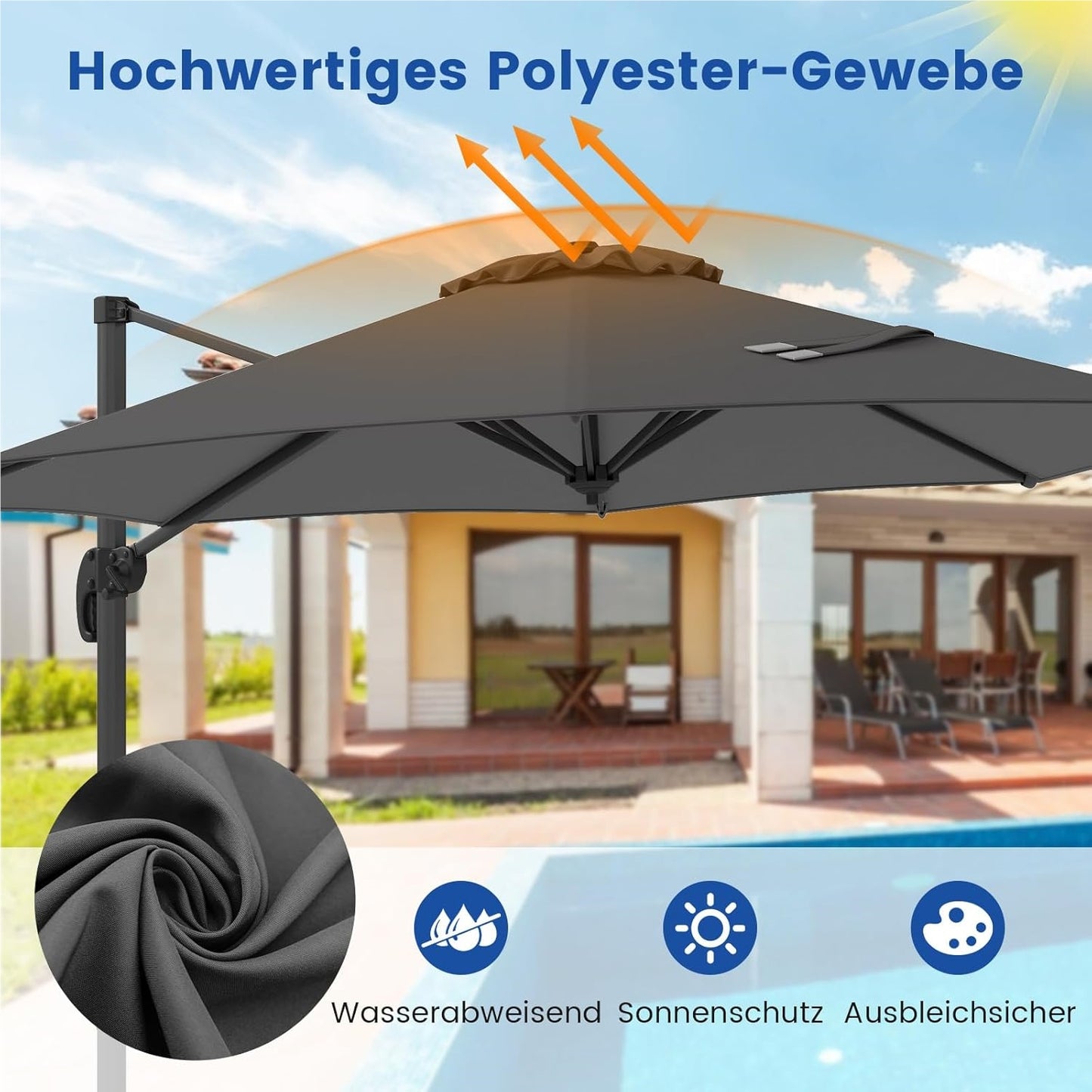 Parasol – Zweefparasol – Tuinparasol – Terrasparasol – Marktparasol – 300x300 cm – Verstelbaar Met 360° Rotatie