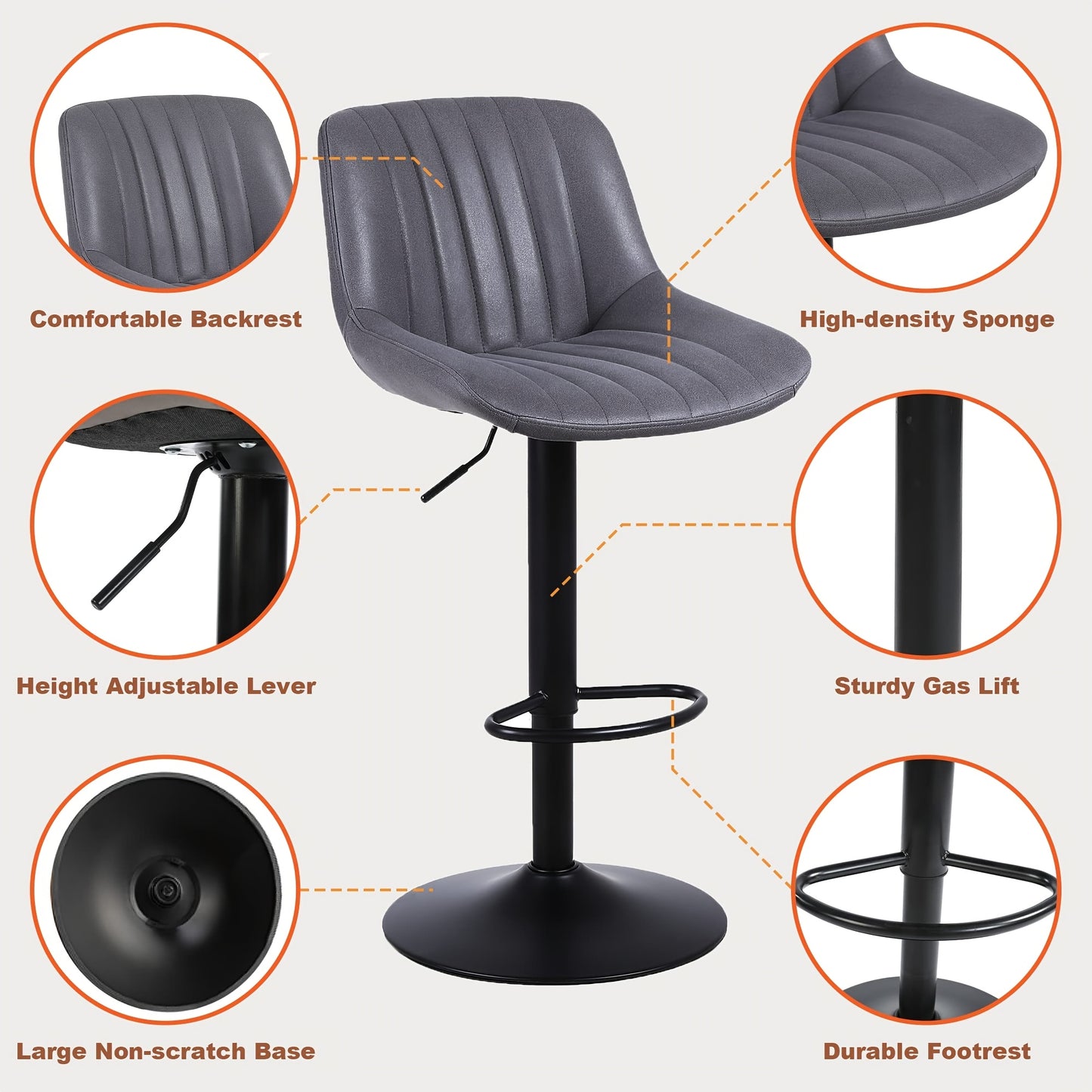 Barkruk – Barstoel – Kruk – Barstoeltje – Barkrukset 3-delig Donkergrijs – Hoogte Verstelbaar – Zachte Velvet Bekleding