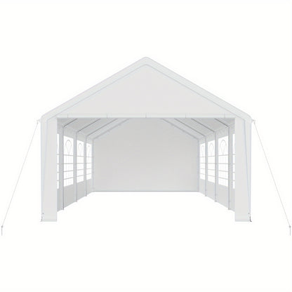 4x8m Large White Outdoor Party Tent with PE Roof & Side Panels/Windows - Heavy-Duty Galvanized Frame Wedding/Garden Event Canopy, -Free Assembly, Semi-Permanent Event Suitable for Weddings, Parties, BBQs