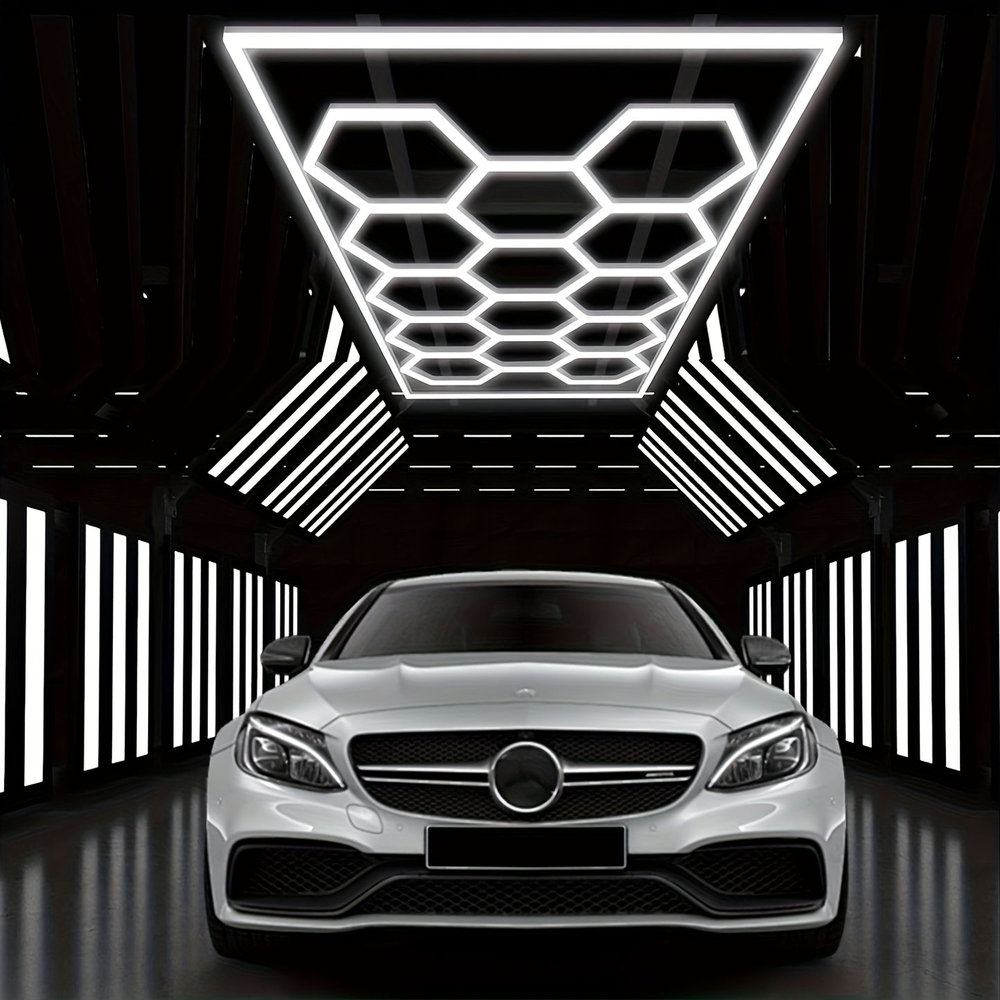 Hexagonale LED Plafondlamp – LED Paneel – Plafonnière – Werkplaatslamp – Garageverlichting – 14 Hex Elementen – Krachtig Koel Wit 6500K – Duurzaam Aluminium & PC