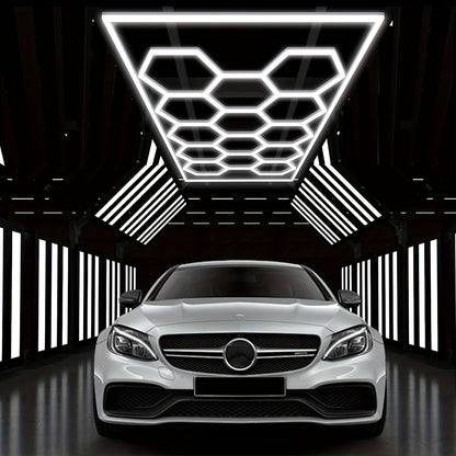 Hexagonale LED Plafondlamp – LED Paneel – Plafonnière – Werkplaatslamp – Garageverlichting – 14 Hex Elementen – Krachtig Koel Wit 6500K – Duurzaam Aluminium & PC