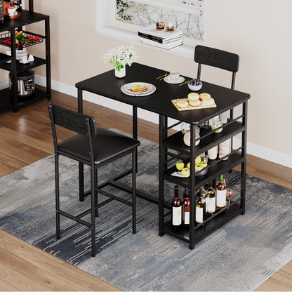 Eettafelset – Bar Tafelset – Keukentafel – Bistro Set – Stoelenset – Compact Ruimtebesparend Ontwerp – Met 3 Opbergruimtes – Matzwarte Metalen Frame