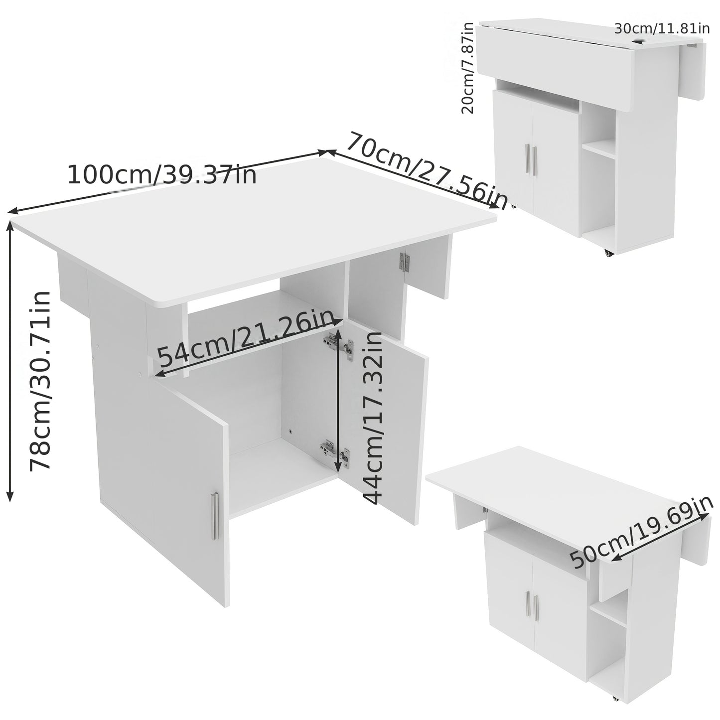 Extendable Farmhouse Table with Foldable design & Storage Shelf - Heavy-Duty Expandable Dining Desk for 6 People, Space-Saving Rectangular Kitchen Table (100x70x78cm), Easy Assembly, for /Cafe/rental use