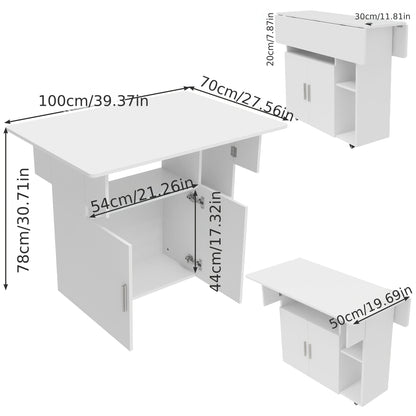 Extendable Farmhouse Table with Foldable design & Storage Shelf - Heavy-Duty Expandable Dining Desk for 6 People, Space-Saving Rectangular Kitchen Table (100x70x78cm), Easy Assembly, for /Cafe/rental use