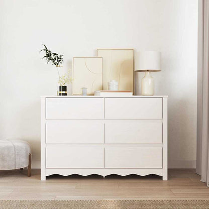 Ladenkast – Ladekast – Dressoir – Opbergkast – Kommode – 6 Ruime Lades – Hoogwaardig Natuurlijk Hout – Mat Witte Afwerking