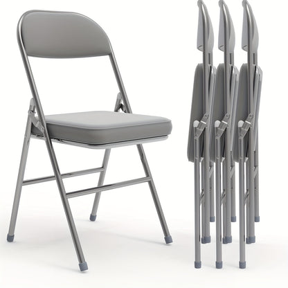 Set of 4 metal folding chairs upholstered in leather, indoor folding chairs, comfortable PU folding chair, foldable, space-saving, for parties picnics, Grey