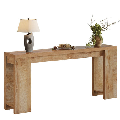 63-Inch Extra Long Console Table Suitable for Entryway, Living Room - Modern Farmhouse Sofa Table with Light Oak Brown Engineered Wood Top & Narrow Space-Saving Design, Easy Assembly for Hallway, Apartment, Small Spaces - Dur