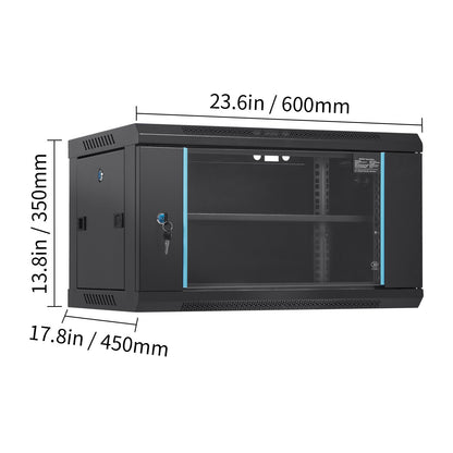 6U Wandkast – Serverkast – Netwerkserverkast – Rackkast – IT Kast – Compact Diep 39 cm – Gelaste Stalen Frame Met Glazen Deur Met Slot
