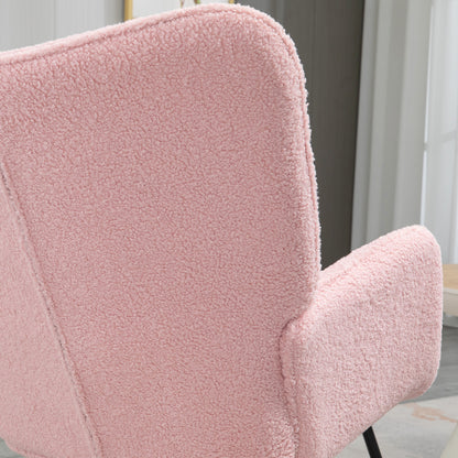 Schommelstoel – Relaxstoel – Rocking Chair – Armstoel – Retro Fauteuil – Massief Houten Frame – Zachte Roze Bekleding – 98x71x101 cm