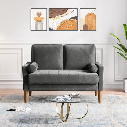 Velvet Loveseat – 2-Zits Bank – Zitzetel – Loveseat Sofa – Tweezits Sofa – Hoogwaardig Fluweel – Memory Foam Kussens – Grijs