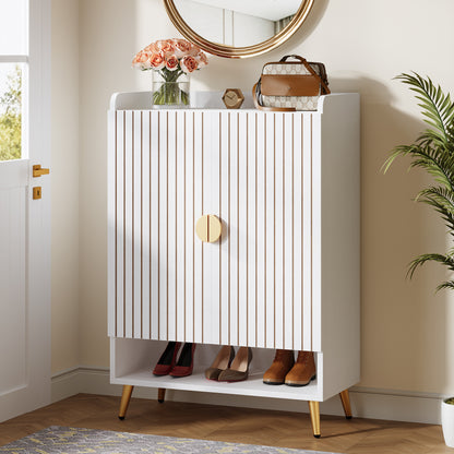 Schoenenkast – Schoenenrek – Schoenopberger – Schoenentoren – Schoenenkast – 6-laags met deuren – Verstelbare planken – Wit met gouden accenten