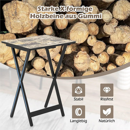 Vouwtafels – Opvouwbare Tafels – Opklapbare Bijzettafels – Bistrotafels – Tuin- en Balkon Tafels – Rubberhout Frame – Waterbestendige Marmerlook Werkblad – Set Van 4 – Draagbaar Met Handvat