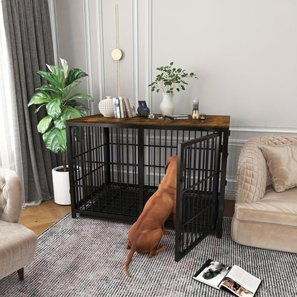 BINGOPAW XXL/XL/L/M Wooden Dog Crate | Heavy Duty with Thick Round Metal Tubes, Removable Multifunctional Tray, 45.36KG Load Bearing Top, Indoor Dog House, Dog Bed Style Cage for Small to Large Dogs