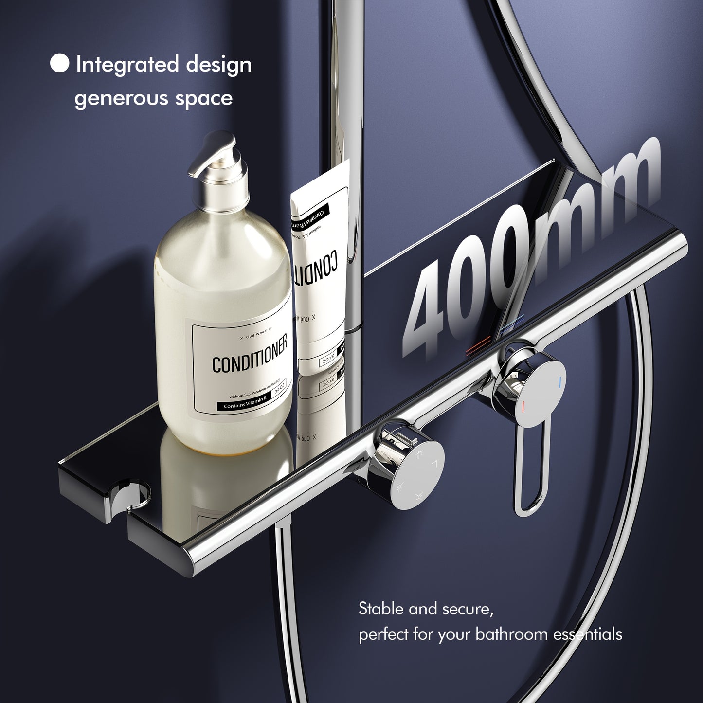 Doucheset – Douchegarnituur – Regendouche – Douchekop – Handdouche – Watervaluitlaat – 400mm Opbergbak – Chrome Afwerking
