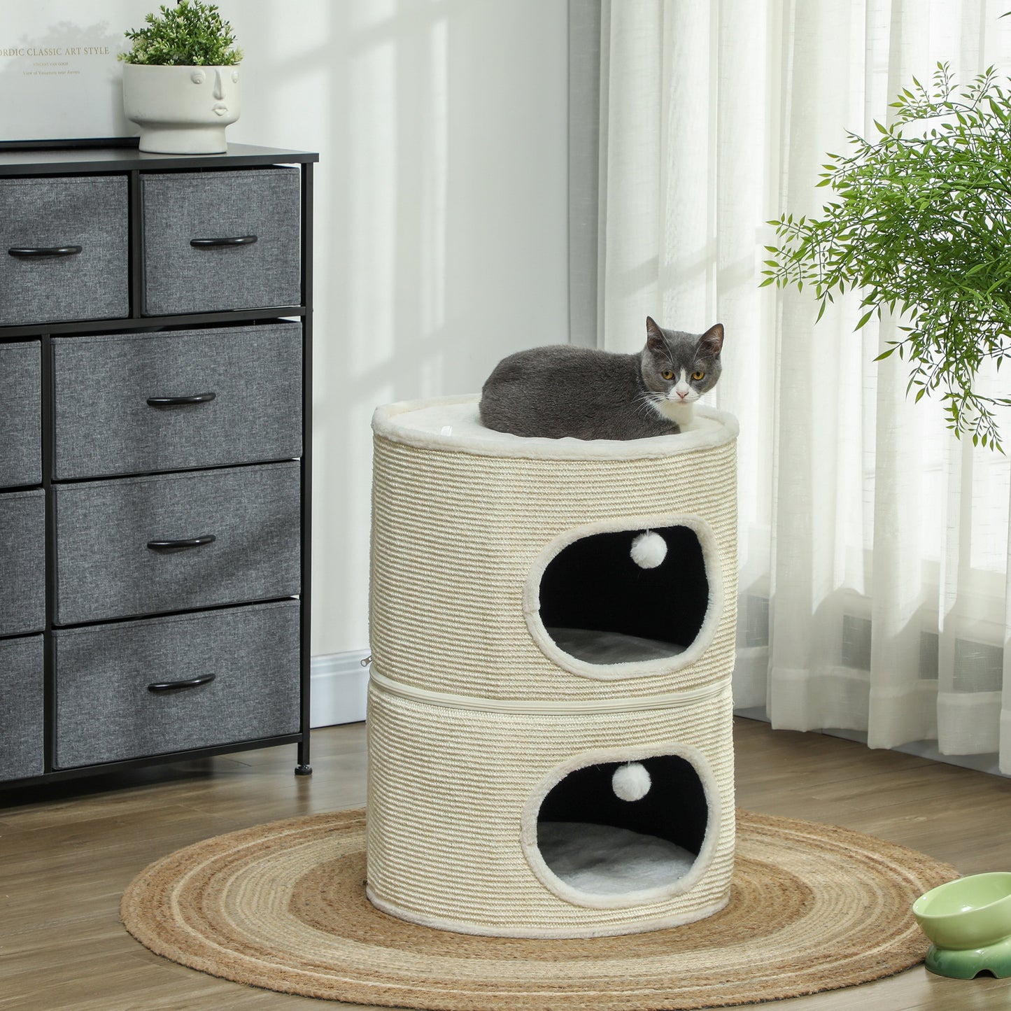 Kattenhut – Kattenhuis – Kattenkooi – Krabton – Kattenhuisje – Modulaire Ontwerp – Sisal Krabvlak – 3 Niveaus – Creme Wit
