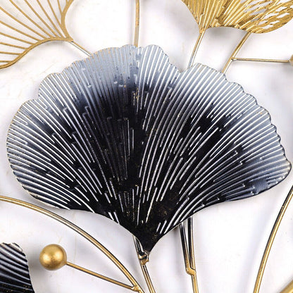 Ginkgo Biloba Wanddecoratie – Wandkunst – Muurdecoratie – Metaal Kunstwerk – Bladdecoratie – Gouden Kleur – Duurzaam Metaal – Groot en Klein Set