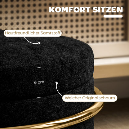 Voetenbankje – Voetensteun – Poef – Zitbankje – Opbergpoef – Fluwelen Bekleding – Gouden Metaal Frame – 24L Opbergruimte – Max 120 kg