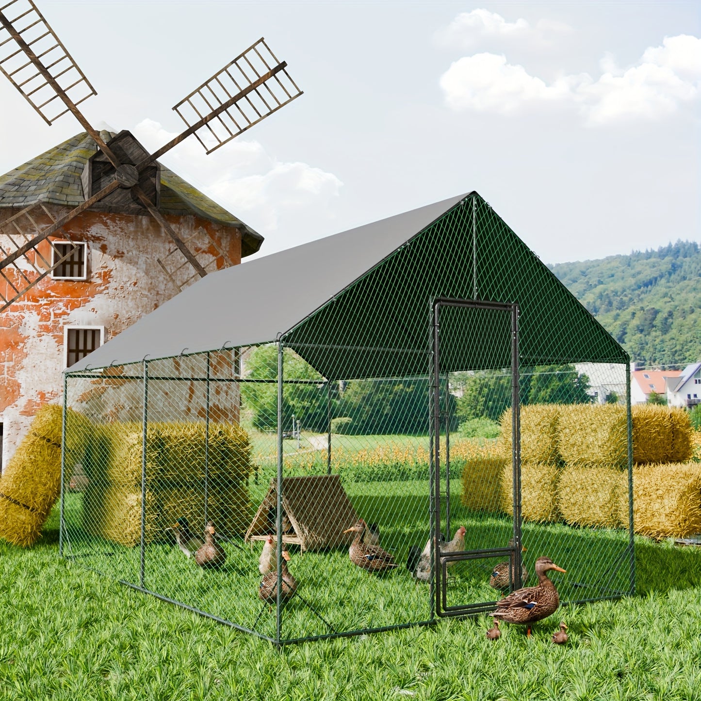 Kippenhok – Kippenren – Pluimveestal – Buitenverblijf – Kippenren met Ren – Grote Metalen Constructie – Weerbestendig Dak – Ruim 6-18 m²