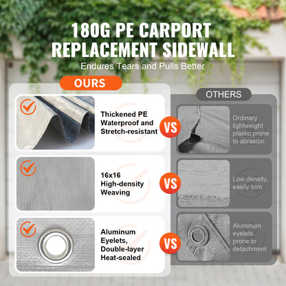 Zijwand Carport – Zijwand Tent – Garagewand – Tentwand – Carport Afdekzeil – Waterdicht en UV-bestendig – Stevig PE Geweven Materiaal (12 x 20 ft)