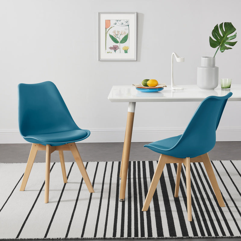 Eetkamerstoel – Stoel – Kuipstoel – Keukenstoel – Woonkamerstoel – Set van 6 – PU Kunstleer Bekleding – Massief Beukenhout Frame – Turquoise