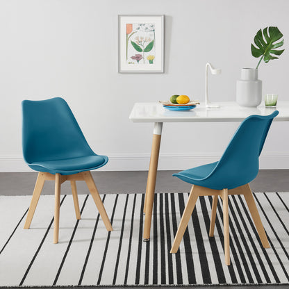 Eetkamerstoel – Stoel – Kuipstoel – Keukenstoel – Woonkamerstoel – Set van 6 – PU Kunstleer Bekleding – Massief Beukenhout Frame – Turquoise