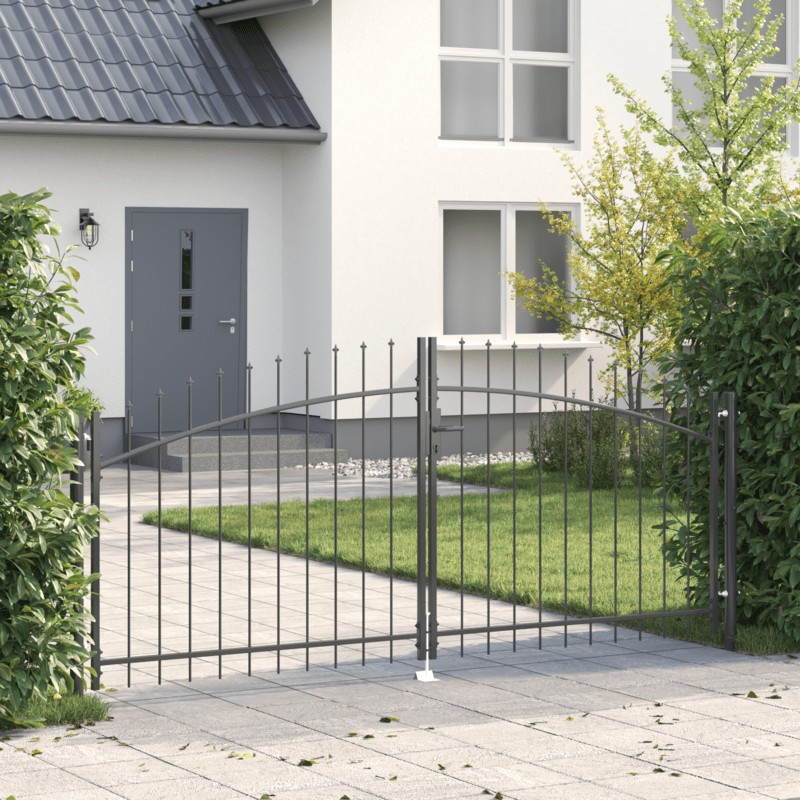 Tuinpoort – Tuindeur – Schuttingdeur – Poorthek – Hekpoort – Dubbele vleugel – Staal – Roestbestendig – 150x300 cm – Grijs