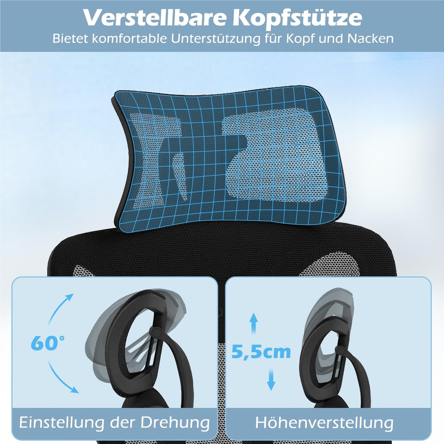Ergonomische Bureaustoel – Bureaustoel – Office Chair – Werkstoel – Computestoel – Verstelbare Lendensteun – Verstelbare Hoofdsteun en 3D Armleuningen