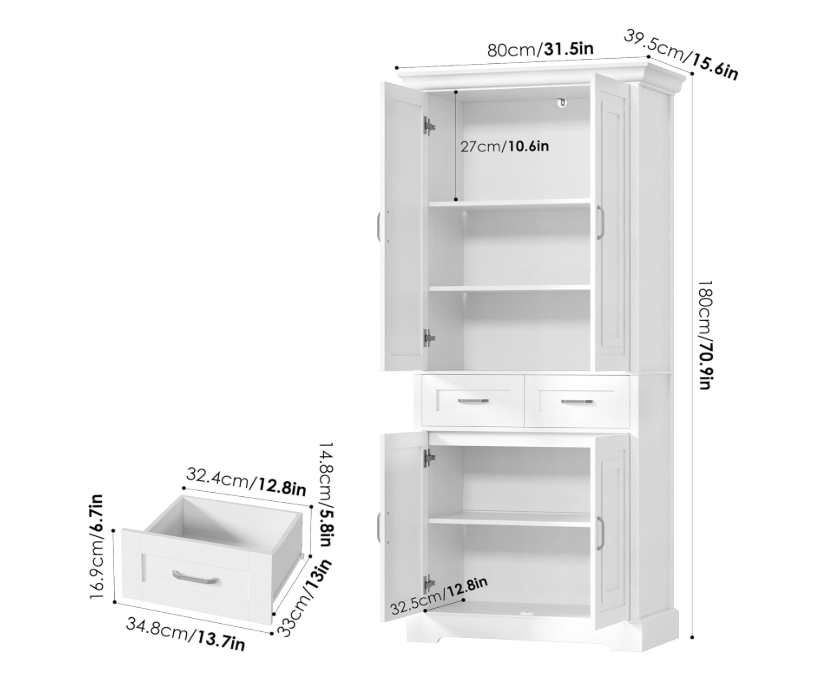 Kast – Opbergkast – Dressoir – Kledingkast – Ladekast – Modern Wit – Stevig Hout & Spaanplaat – Grote Opbergruimte