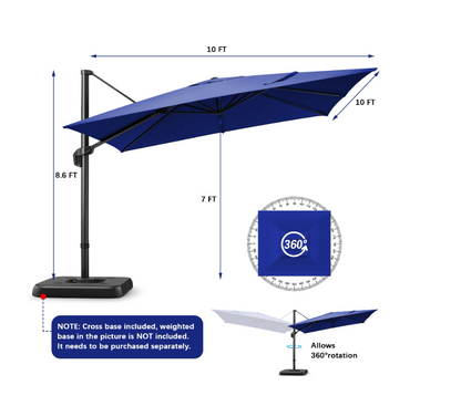 Zweefparasol – Hangparasol – Tuimelparasol – Balkonparasol – Terrasparasol – 3x3m Groot – Verstelbare Hoogte 5-standen – Stevig Aluminium Frame – Diepblauw