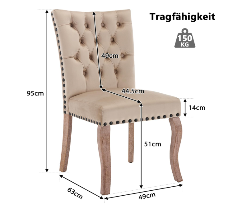 Eetkamerstoelen – Stoelen – Dining Chairs – Zithoekstoelen – Retro Stoelen – Set Van 6 Camel Beige – Fluweelachtige Bekleding – Massief Houten Poten