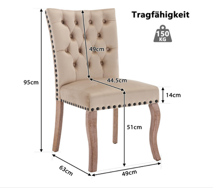 Eetkamerstoelen – Stoelen – Dining Chairs – Zithoekstoelen – Retro Stoelen – Set Van 6 Camel Beige – Fluweelachtige Bekleding – Massief Houten Poten